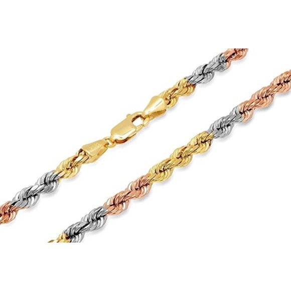 14k Tri-Color Gold 1.6 mm Rope Chain 22 Inches - Picture 4 of 12